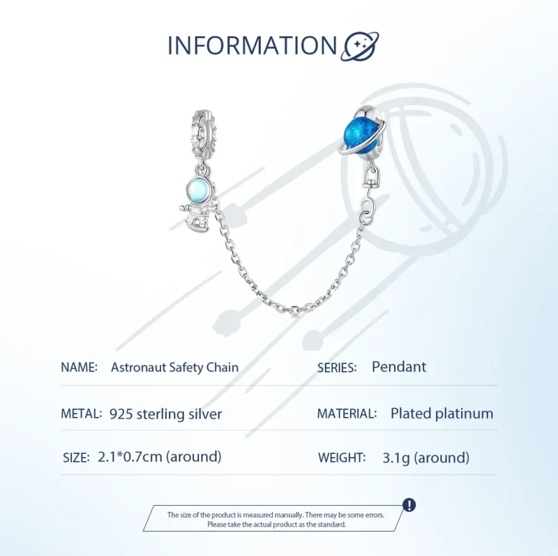 (image for) Pandora Style Astronaut and Planet Safety Chain - BSC792 - View 5