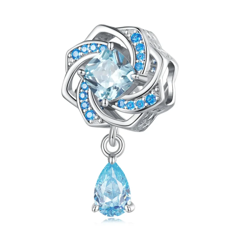 (image for) Pandora Style Blue Flower with Drop Charm - BSC751 - View 3