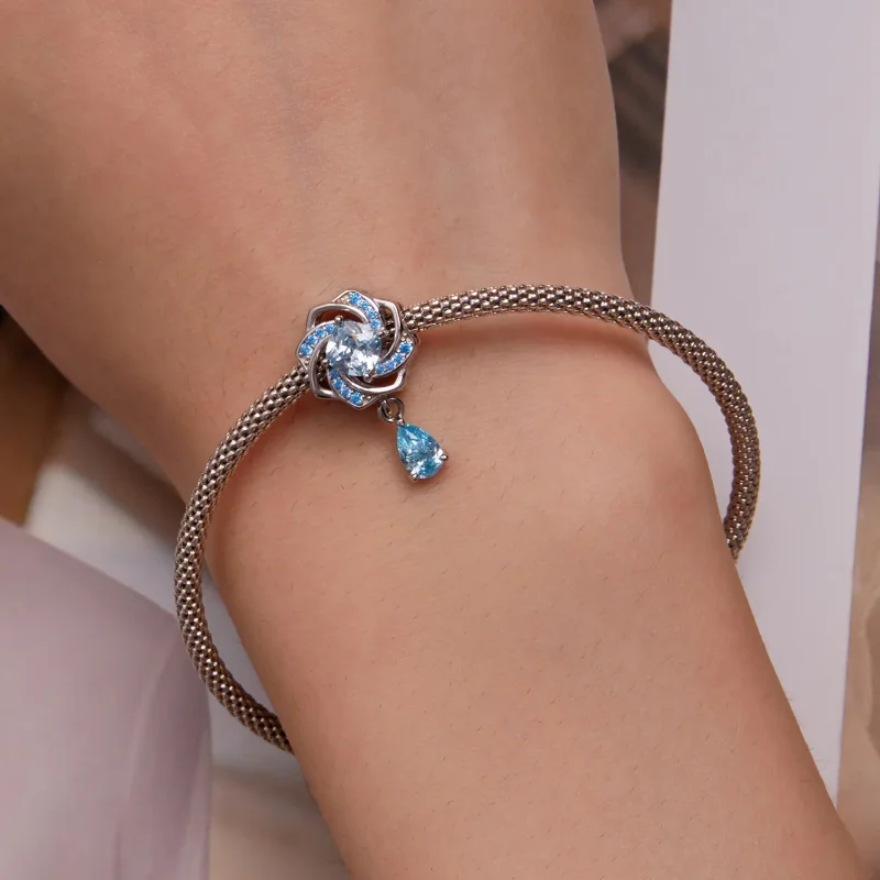 (image for) Pandora Style Blue Flower with Drop Charm - BSC751 - View 4