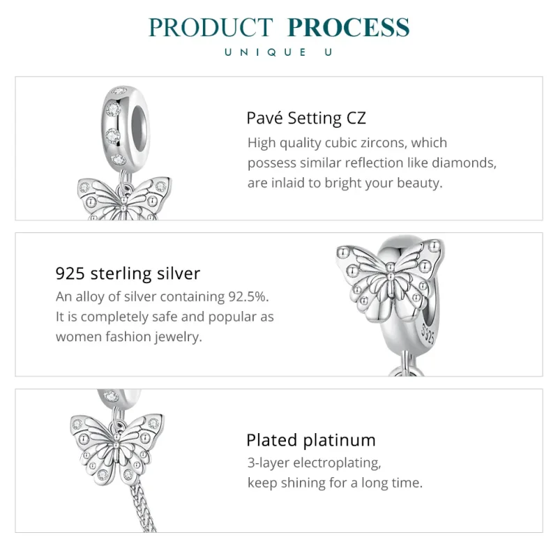 (image for) Pandora Style Butterfly Safety Chain - BSC801 - View 6