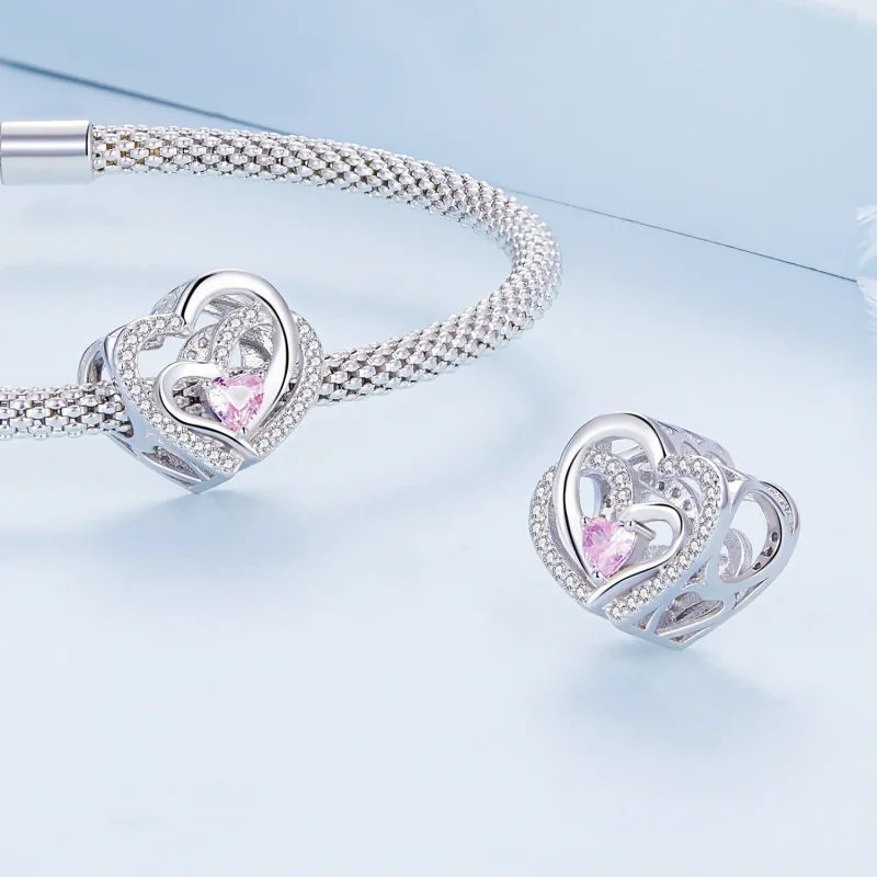 (image for) Pandora Style Double Heart Charm - BSC695 - View 4