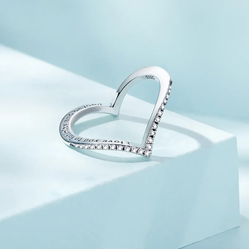 (image for) Pandora Style Heart Wishbone Ring - SCR856 - View 3