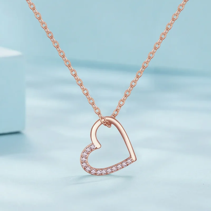 (image for) Pandora-style necklace adorned with a delicate rose gold heart pendant - SCN347- - View 2