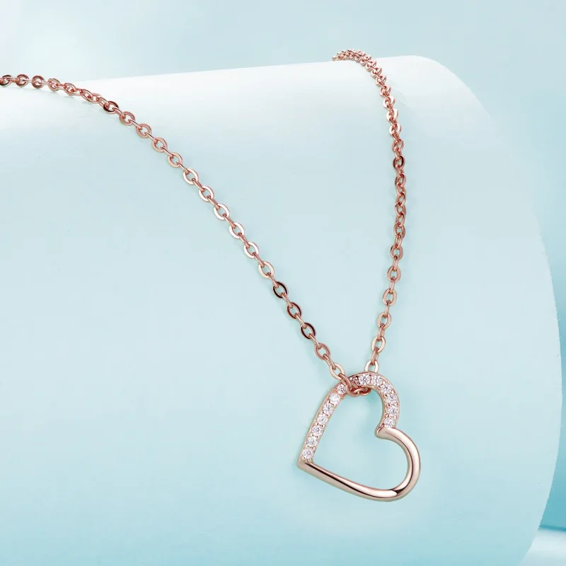 (image for) Pandora-style necklace adorned with a delicate rose gold heart pendant - SCN347- - View 3