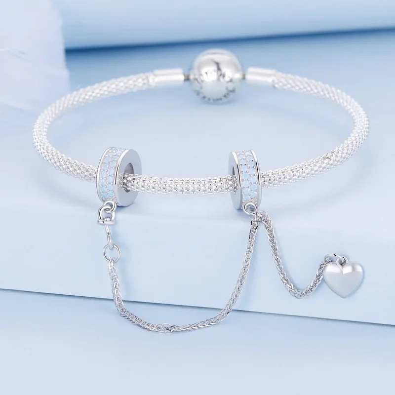 (image for) Pandora Style Silver Heart Safety Chain - BSC795 - View 2