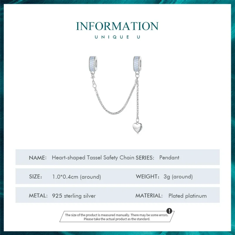 (image for) Pandora Style Silver Heart Safety Chain - BSC795 - View 4