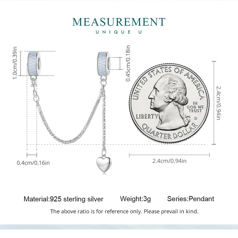 (image for) Pandora Style Silver Heart Safety Chain - BSC795 - View 5