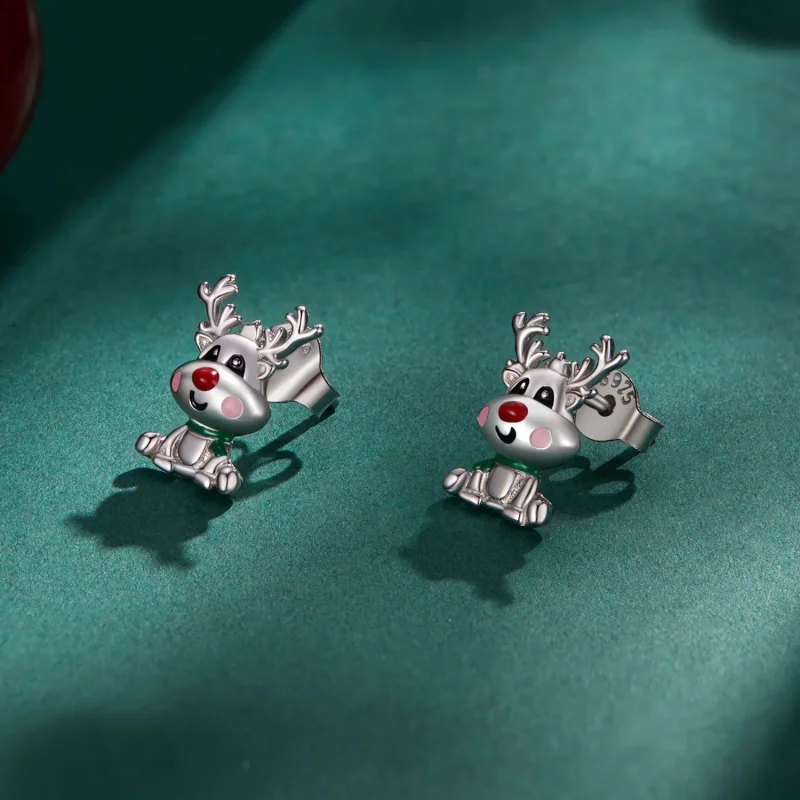 (image for) Pandora-inspired Christmas Reindeer Studs Earrings - BSE920 - View 2