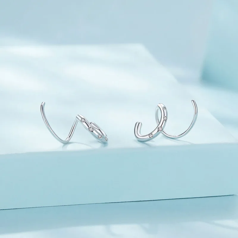 (image for) Pandora-inspired Double Hoop Stud Earrings - SCE1652 - View 2