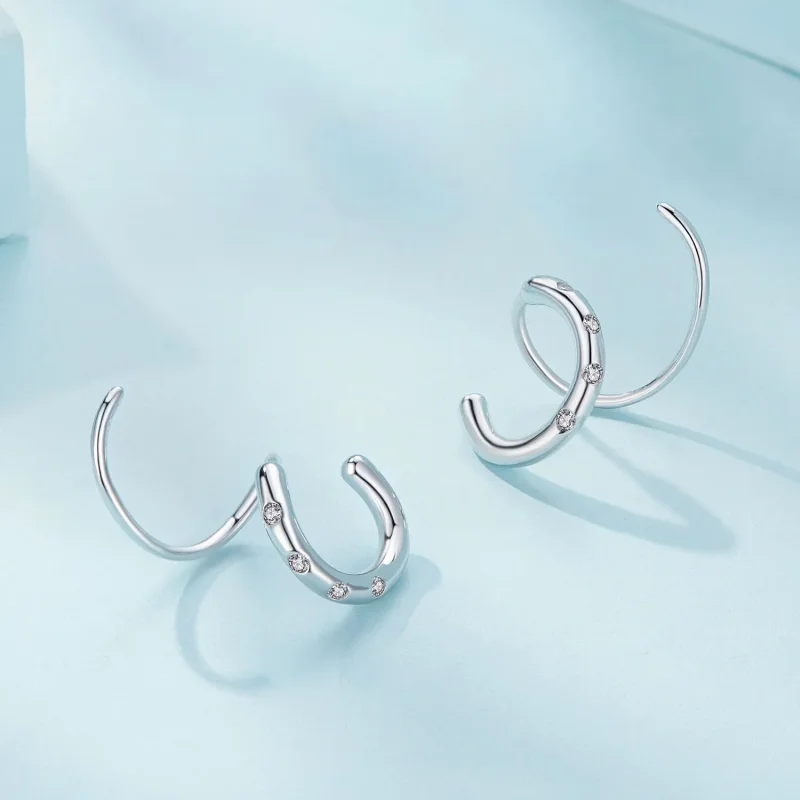 (image for) Pandora-inspired Double Hoop Stud Earrings - SCE1652 - View 3