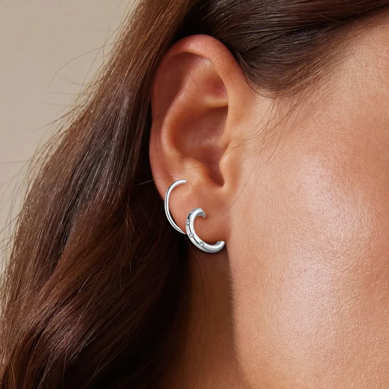 (image for) Pandora-inspired Double Hoop Stud Earrings - SCE1652 - View 5