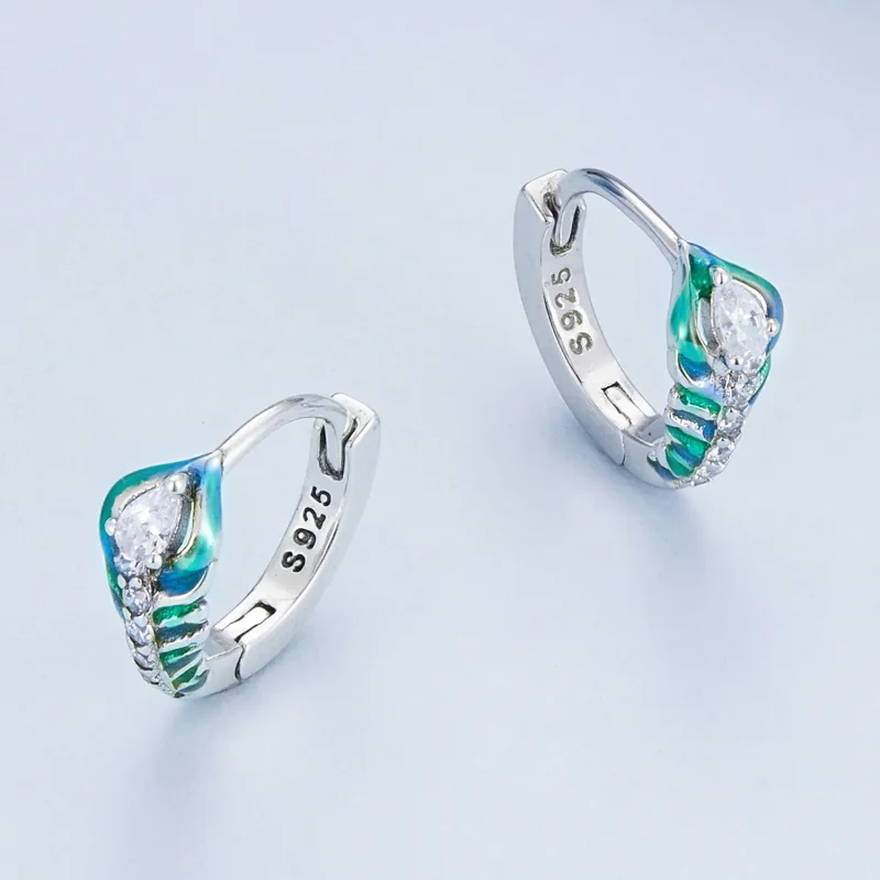 (image for) Pandora-inspired Feather Hoop Earrings - BSE882 - View 3