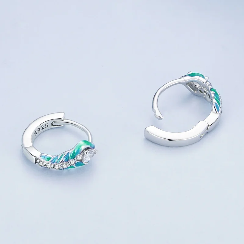 (image for) Pandora-inspired Feather Hoop Earrings - BSE882 - View 4