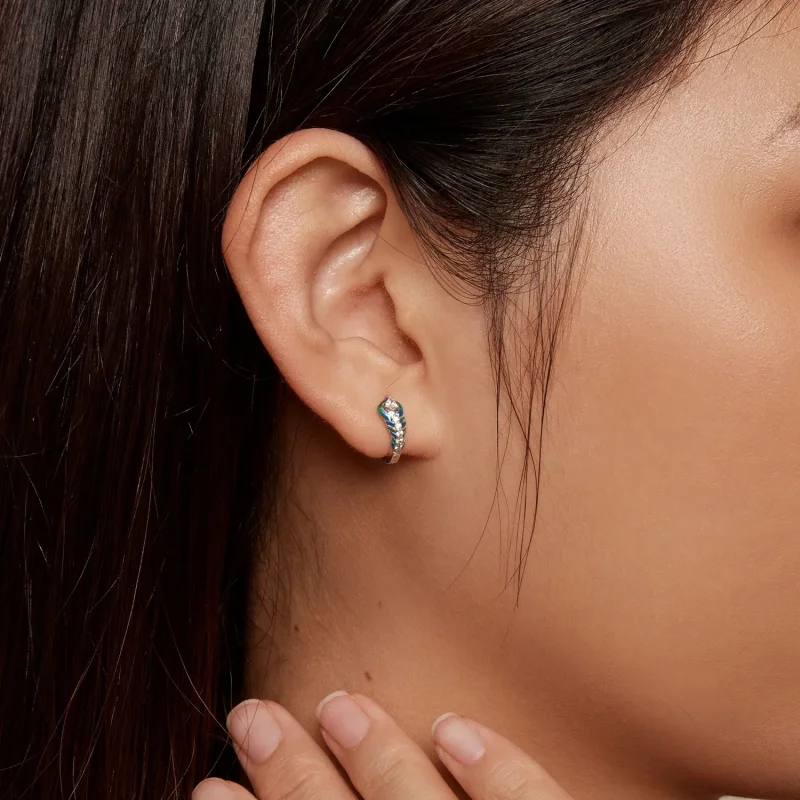 (image for) Pandora-inspired Feather Hoop Earrings - BSE882 - View 6