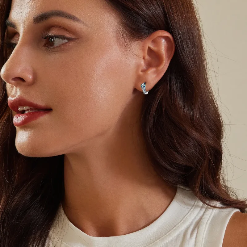 (image for) Pandora-inspired Feather Hoop Earrings - BSE882 - View 8