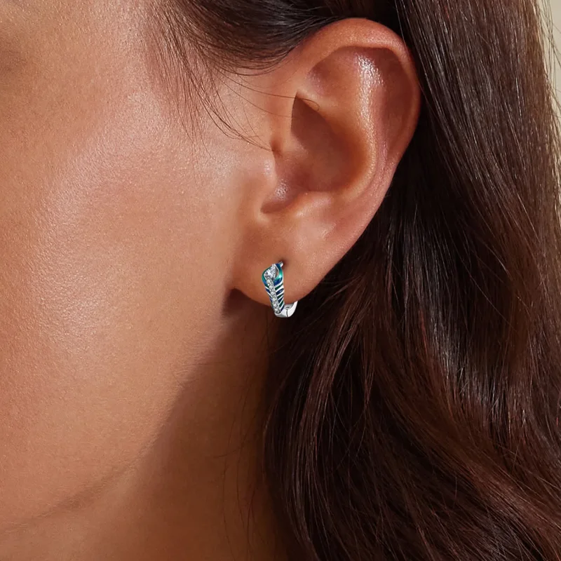 (image for) Pandora-inspired Feather Hoop Earrings - BSE882 - View 9