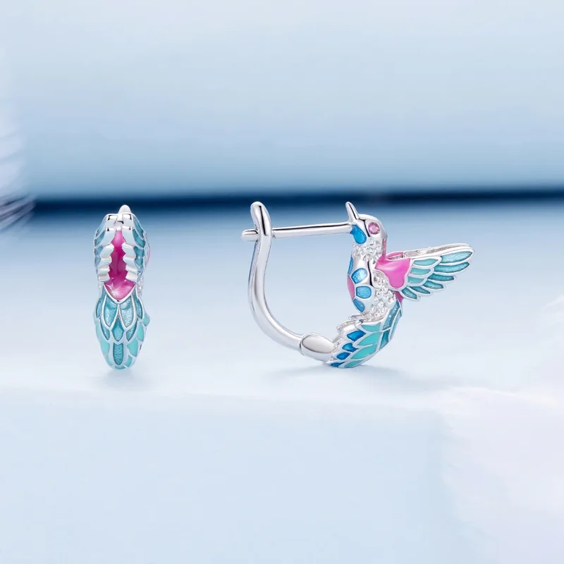 (image for) Pandora-inspired Kingfisher Hoop Earrings - BSE899 - View 2
