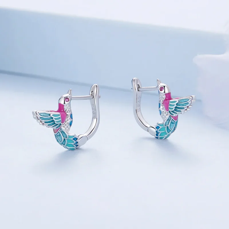(image for) Pandora-inspired Kingfisher Hoop Earrings - BSE899 - View 3