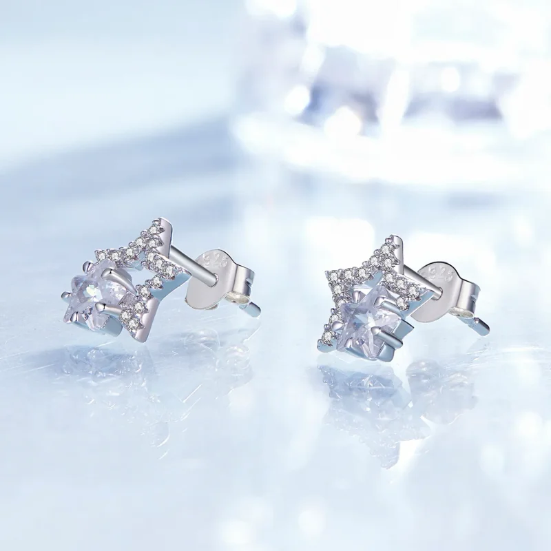 (image for) Pandora-inspired Star Stud Earrings - BSE878 - View 2