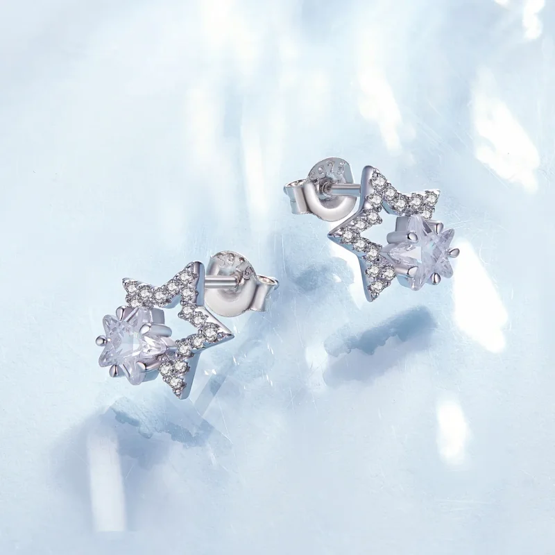 (image for) Pandora-inspired Star Stud Earrings - BSE878 - View 3