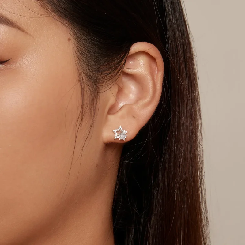 (image for) Pandora-inspired Star Stud Earrings - BSE878 - View 6