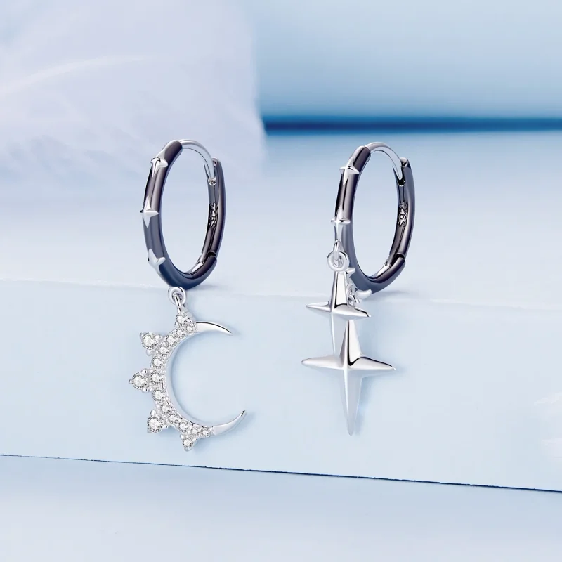 (image for) Pandora-inspired Stars and Moon Shine Hoop Earrings - BSE805 - View 2
