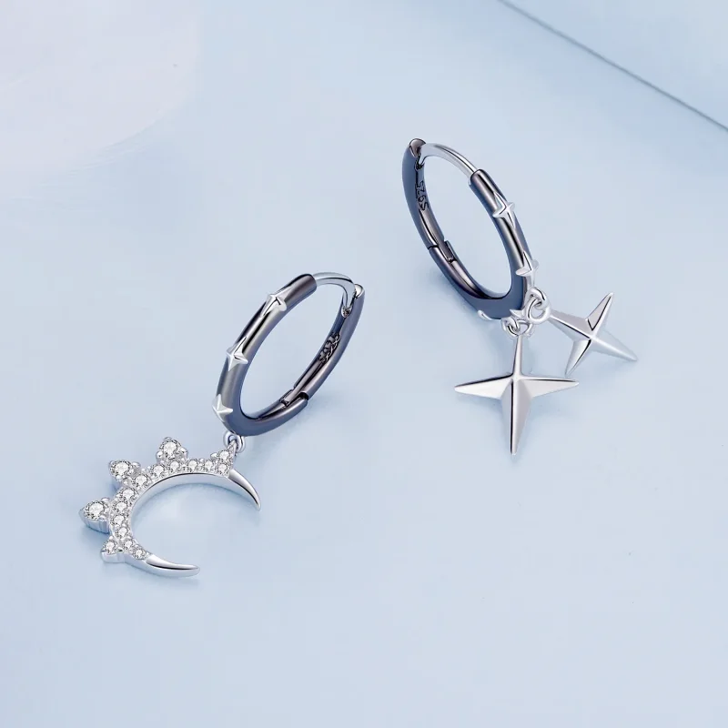 (image for) Pandora-inspired Stars and Moon Shine Hoop Earrings - BSE805 - View 3