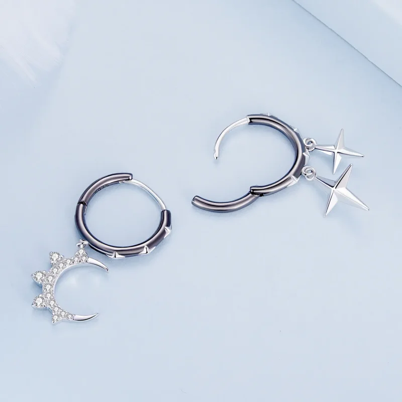 (image for) Pandora-inspired Stars and Moon Shine Hoop Earrings - BSE805 - View 4