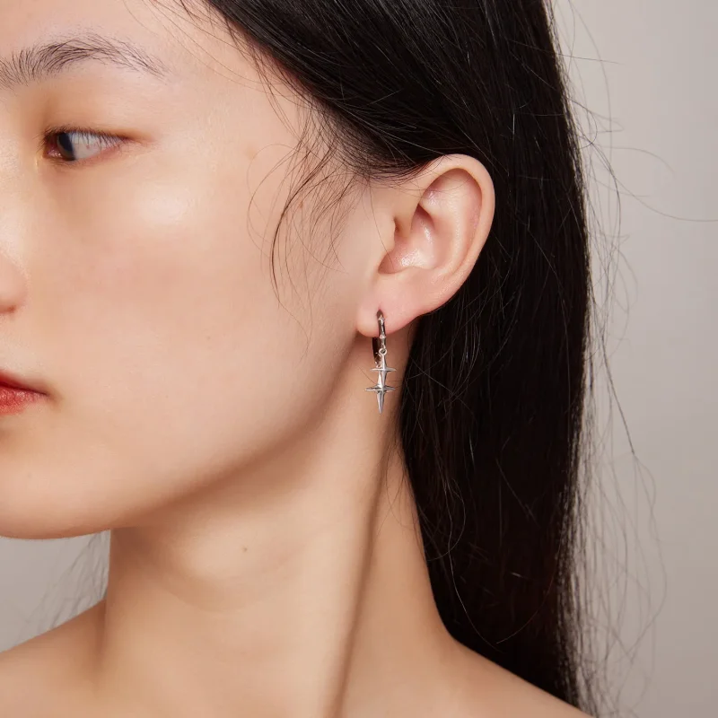 (image for) Pandora-inspired Stars and Moon Shine Hoop Earrings - BSE805 - View 5