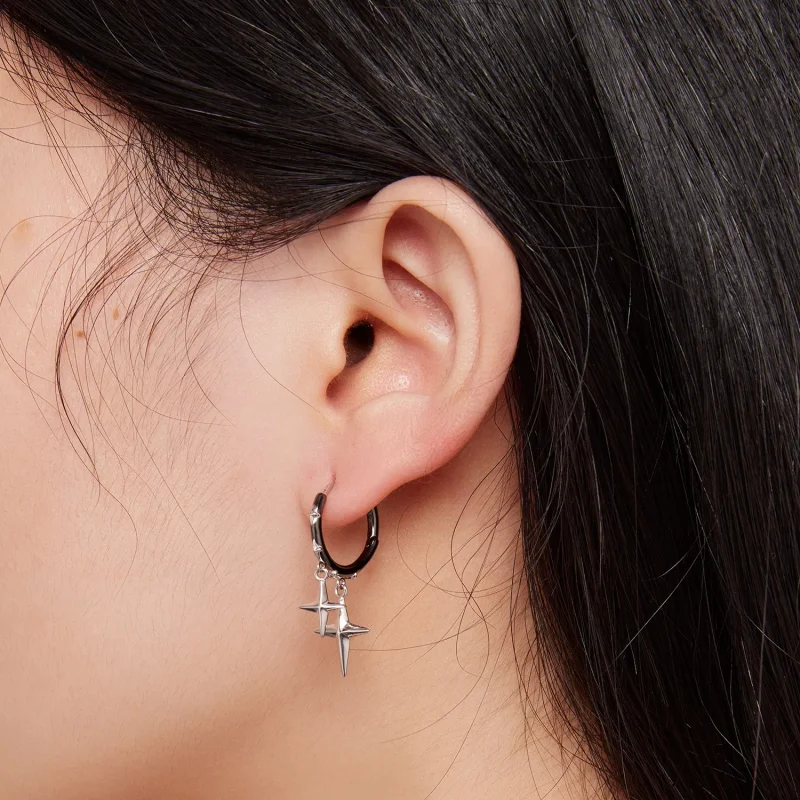 (image for) Pandora-inspired Stars and Moon Shine Hoop Earrings - BSE805 - View 6