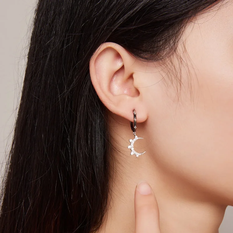 (image for) Pandora-inspired Stars and Moon Shine Hoop Earrings - BSE805 - View 7