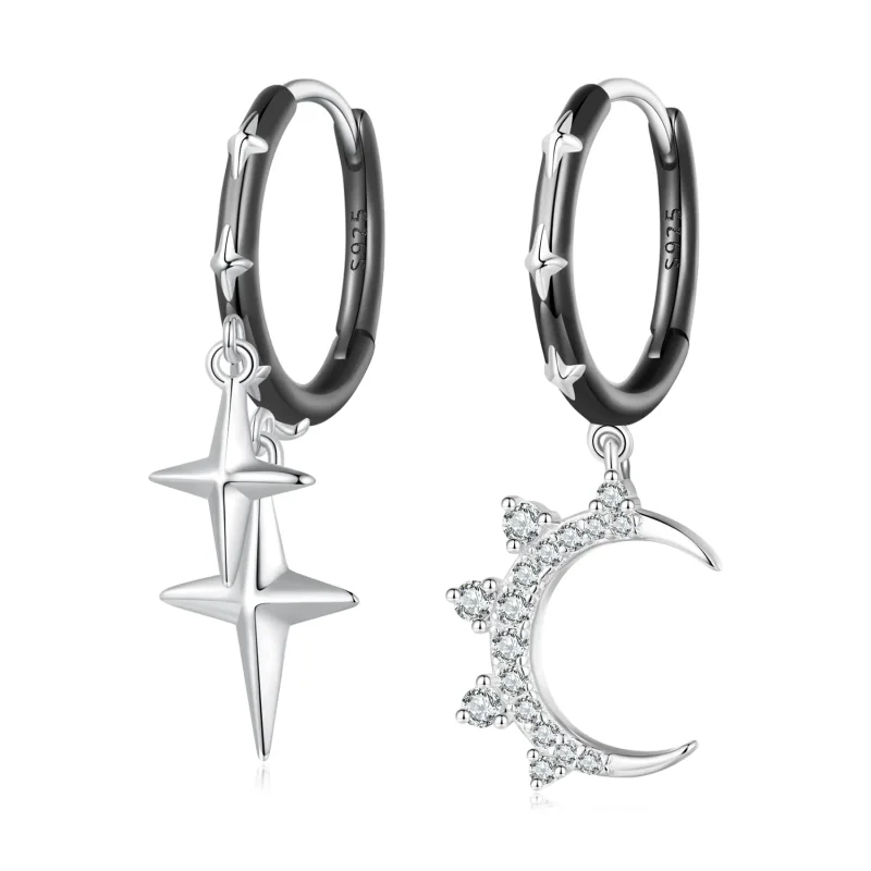 (image for) Pandora-inspired Stars and Moon Shine Hoop Earrings - BSE805 - Product Image