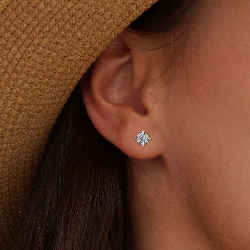 (image for) Pandora Style 0.1Ct Moissanite Studs Earrings (Two Certificates) - MSE038 - View 5