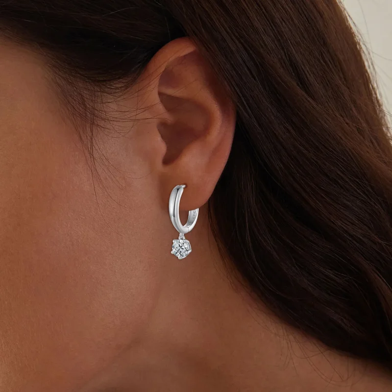 (image for) Pandora Style 0.5Ct Moissanite Hoop Earrings (Two Certificates) - MSE040 - View 5