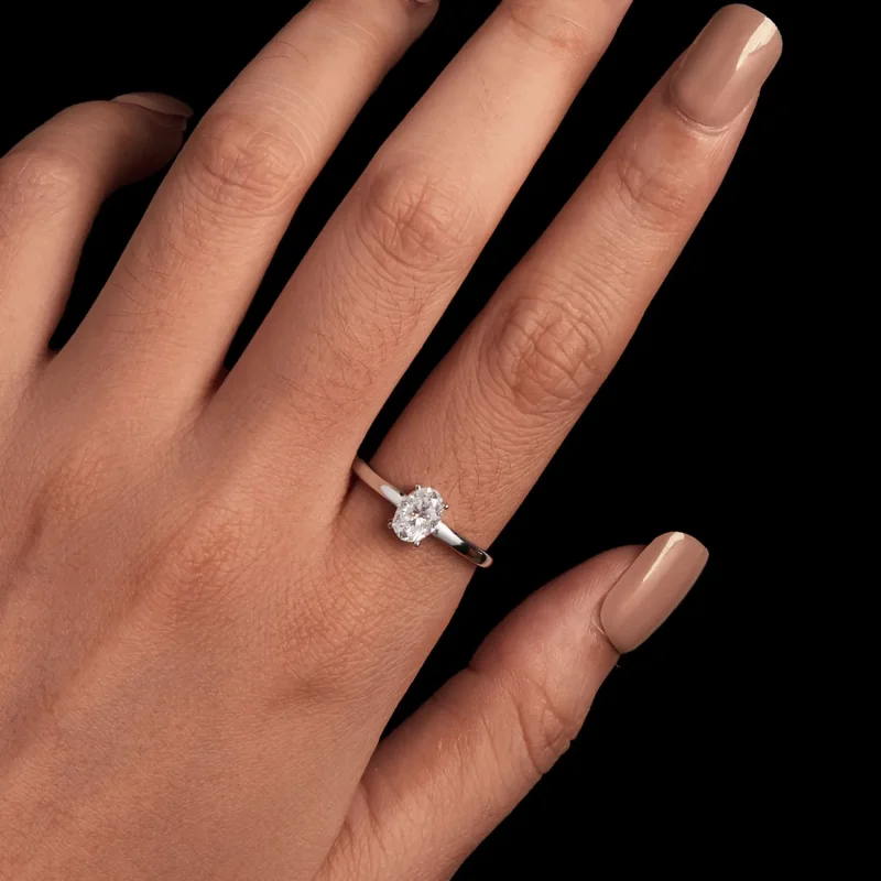 (image for) Pandora Style 1Ct Egg-Shaped Moissanite Ring - MSR039 - View 4