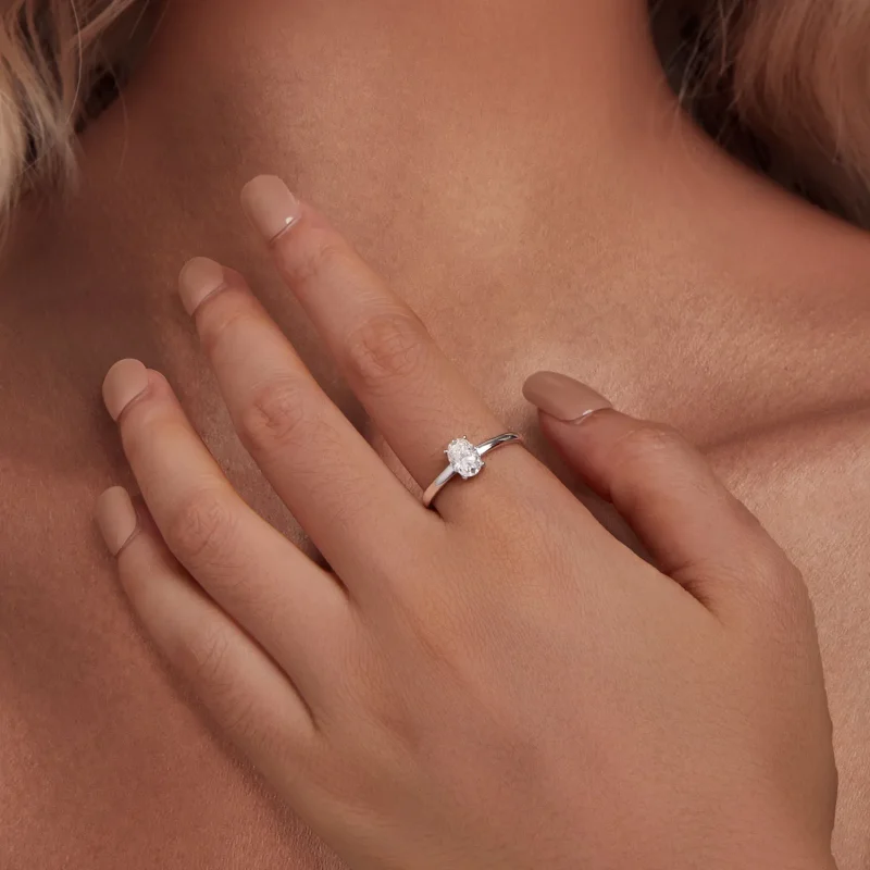 (image for) Pandora Style 1Ct Egg-Shaped Moissanite Ring - MSR039 - View 5