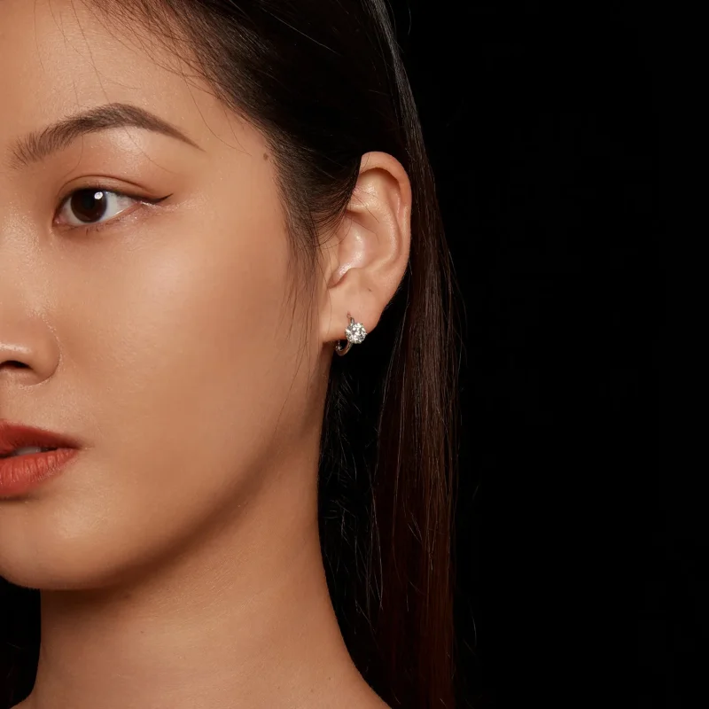 (image for) Pandora Style 1Ct Moissanite Hoop Earrings - MSE037 - View 6