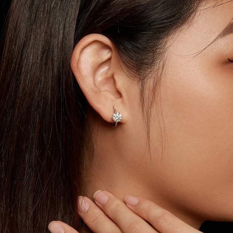 (image for) Pandora Style 1Ct Moissanite Hoop Earrings - MSE037 - View 7