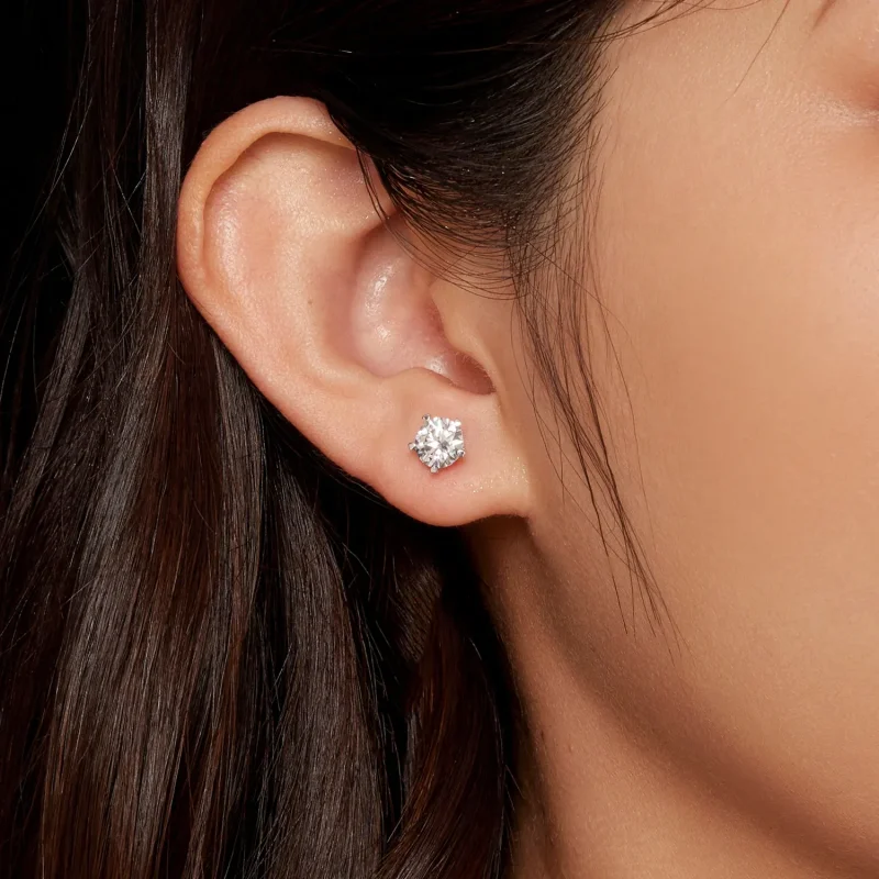 (image for) Pandora Style 1Ct Moissanite Studs Earrings - MSE024-L - View 4