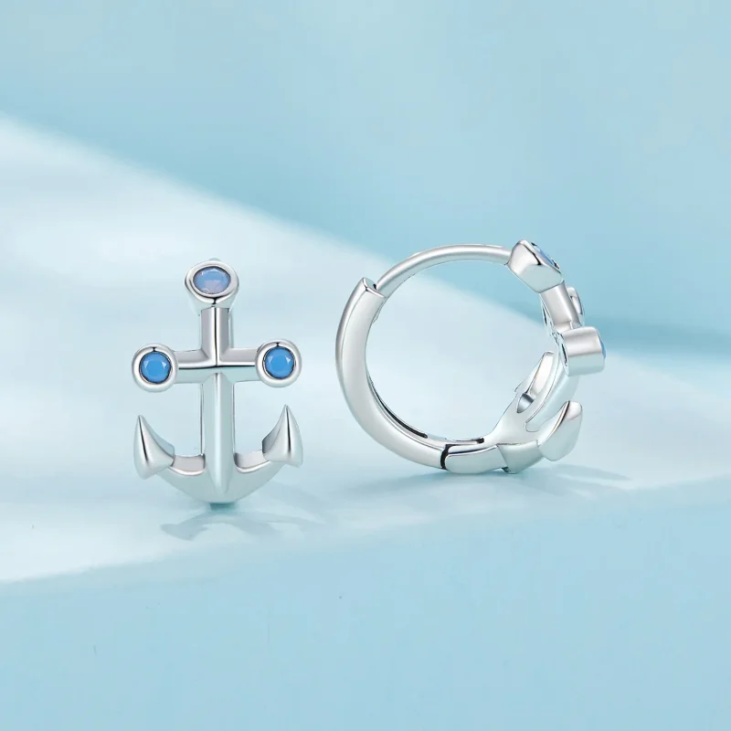 (image for) Pandora-style Anchor Hoop Earrings - SCE1619 - View 2