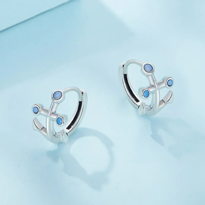 (image for) Pandora-style Anchor Hoop Earrings - SCE1619 - View 4