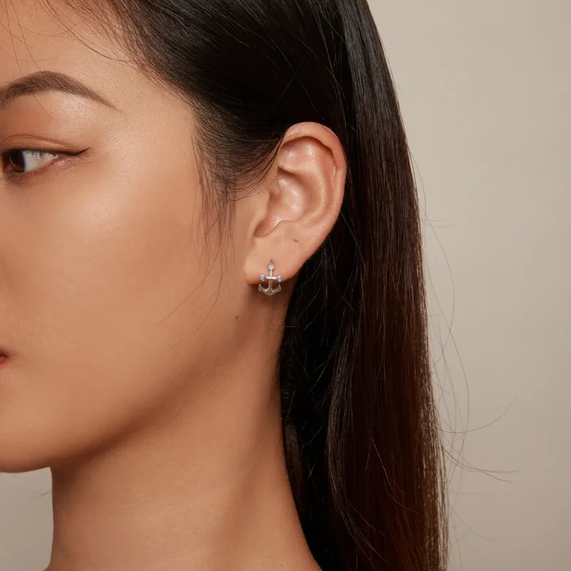 (image for) Pandora-style Anchor Hoop Earrings - SCE1619 - View 6