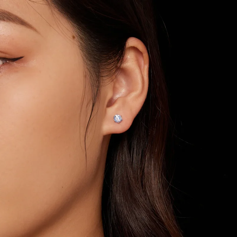 (image for) Pandora Style Aquamarine Moissanite Studs Earrings - MSE025-SLB - View 2