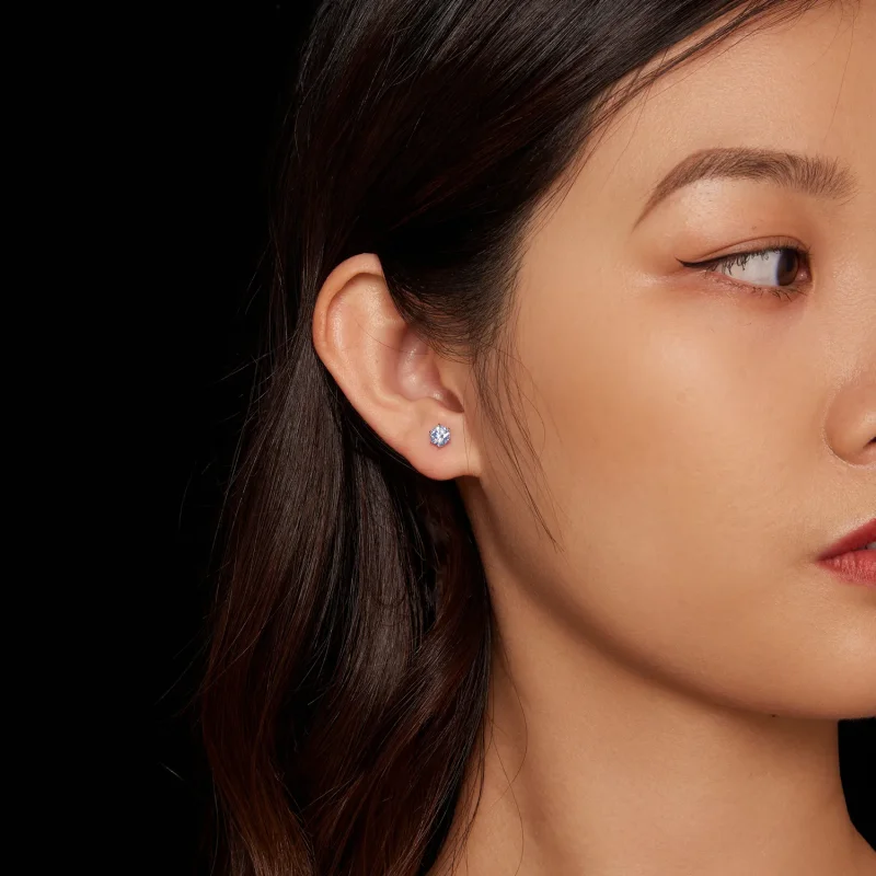 (image for) Pandora Style Aquamarine Moissanite Studs Earrings - MSE025-SLB - View 4