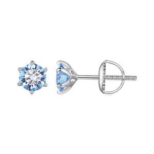 (image for) Pandora Style Aquamarine Moissanite Studs Earrings - MSE025-SLB