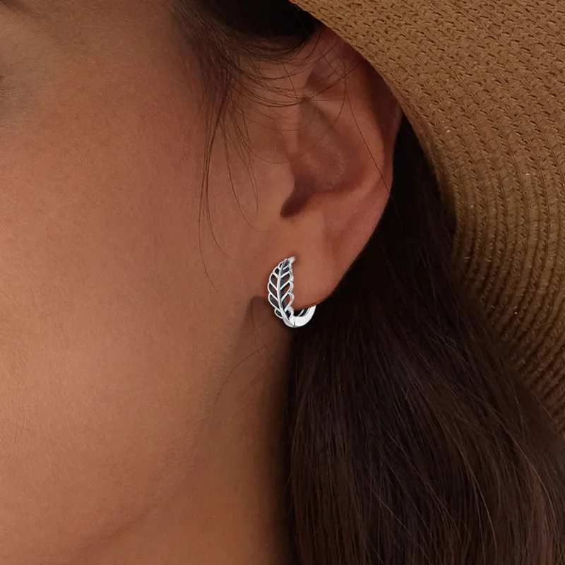 (image for) Pandora Style Autumn Leaves Hoop Earrings - SCE1636 - View 5