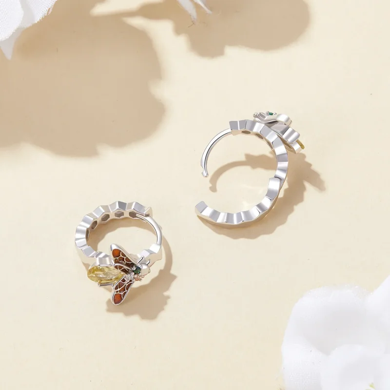 (image for) Pandora Style Bee Hoop Earrings - BSE808 - View 4