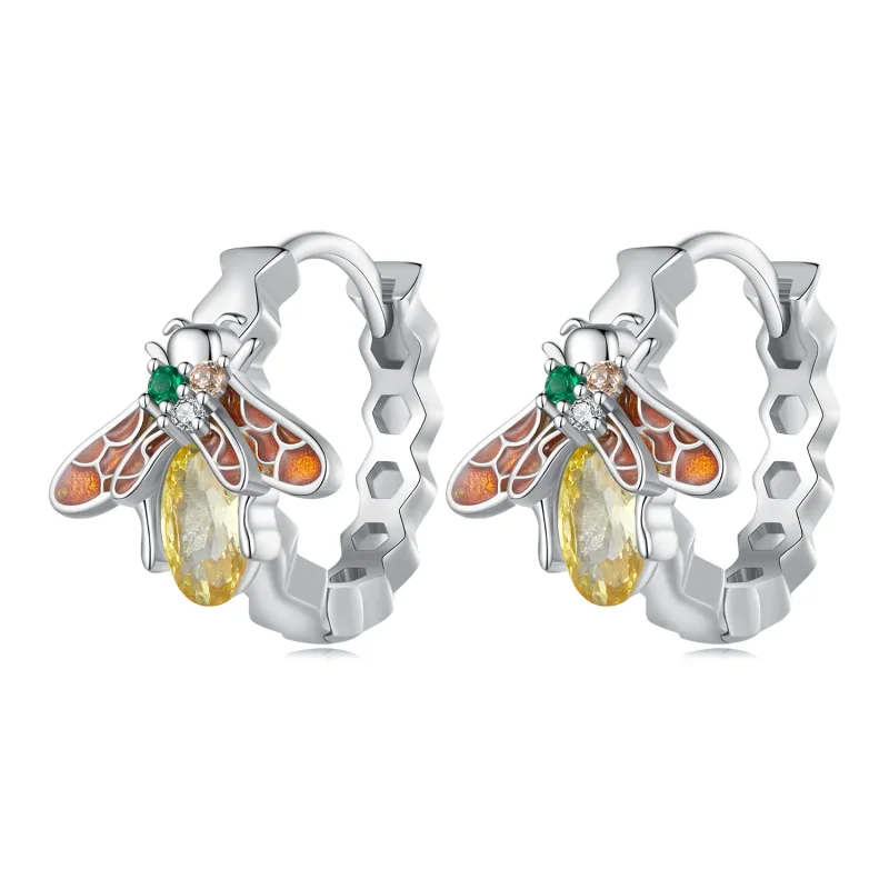 (image for) Pandora Style Bee Hoop Earrings - BSE808 - Product Image