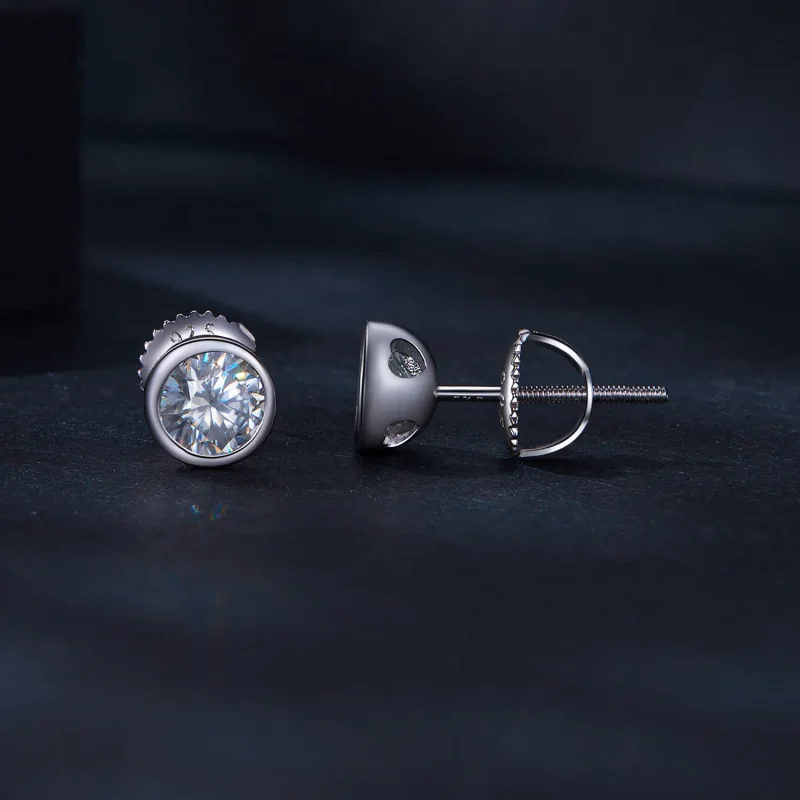 (image for) Pandora Style Bezel-Mounted Moissanite Studs Earrings - MSE026 - View 3