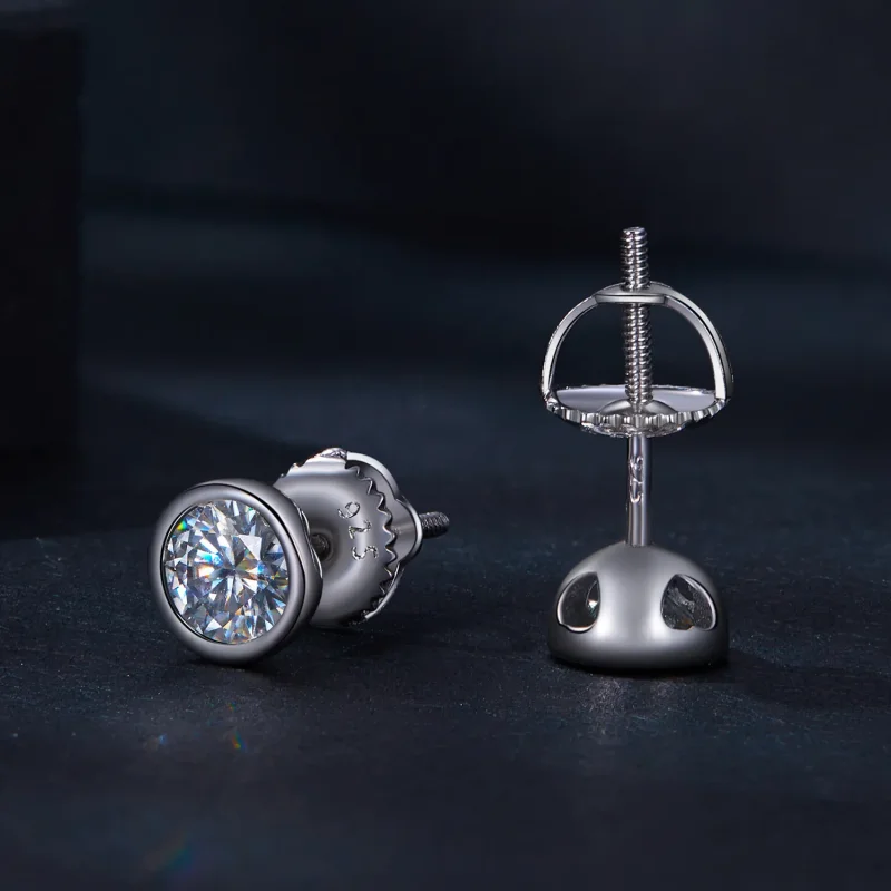 (image for) Pandora Style Bezel-Mounted Moissanite Studs Earrings - MSE026 - View 4